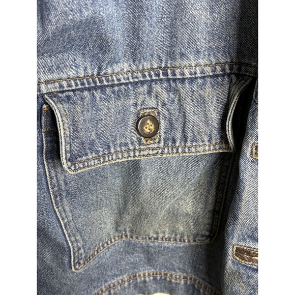 Vtg Barn Jacket Chore Coat Women's 2X Blue Denim Brown Collar Utility 90s Grunge - Picture 4 of 8